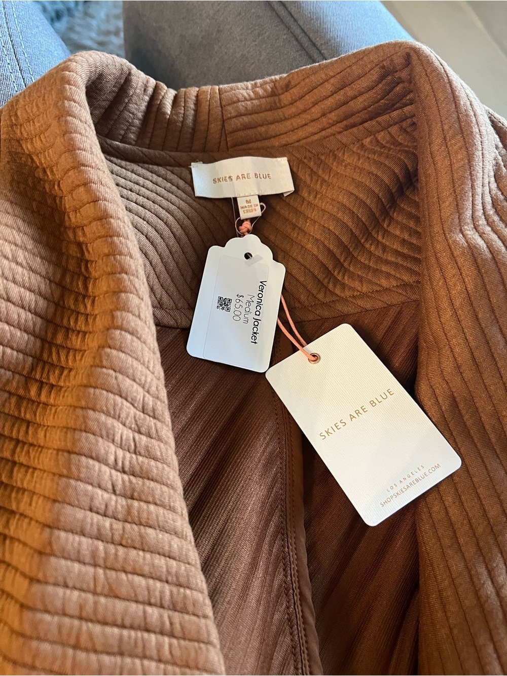 Textured Open Front Coatigan in Rich Caramel - Picture 7 of 7